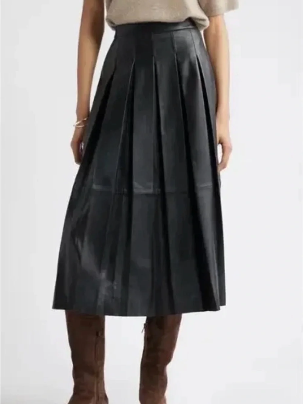 NEW Nordstrom Pleated Leather Skirt Black Size Medium Cowgirl Boho Whimsigoth